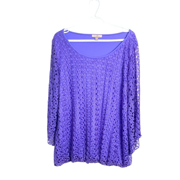roz & ali Lilac Spring Summer Top, 3/4 Bell Sleeves, Gently Elasticized Waist - Picture 1 of 11